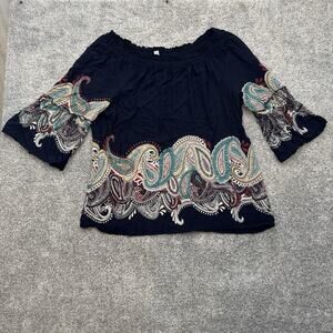 Boho Peasant Top 18/20 Plus Paisley Artsy Flowy Whimsigoth Fairy Grunge Retro